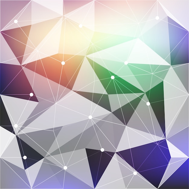 Vector colorful abstract background with triangular connecting dots and lines.