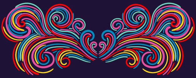 Colorful abstract curly element for design swirl curl Divider frame isolated on dark background