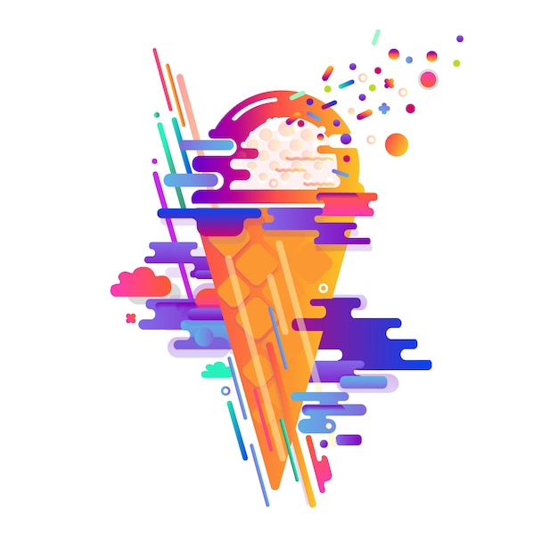 Colorful abstract design with ice cream, Waffle cup.