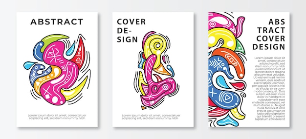 Colorful abstract doodle cover set