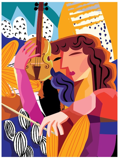 colorful abstract face woman portrait in decorative geometric shapes style hand drawn vector art