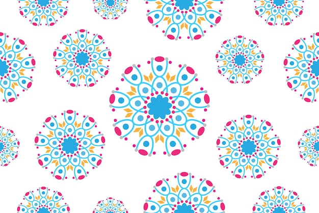 Colorful Abstract floral background design template Beautiful seamless geometric virus flowers pattern Stylish graphic design Tileable vintage ornament Blue cyan magenta beige white