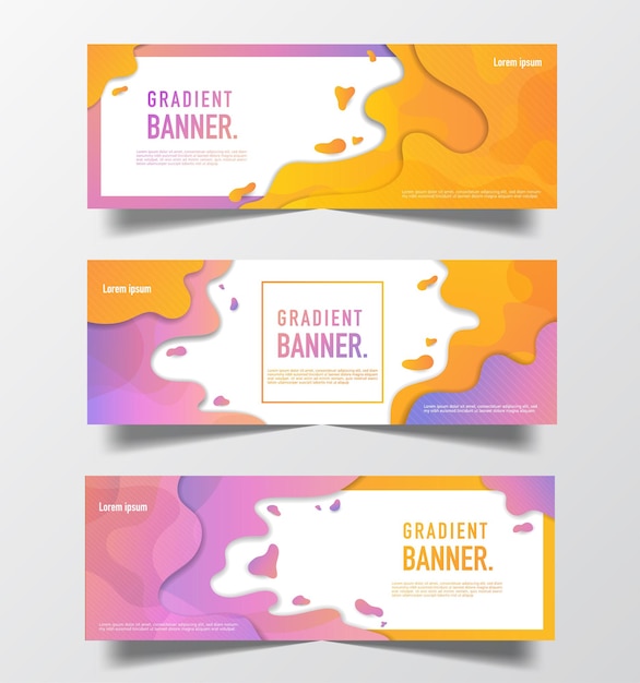 Colorful abstract fluid geometric gradient template banners set.