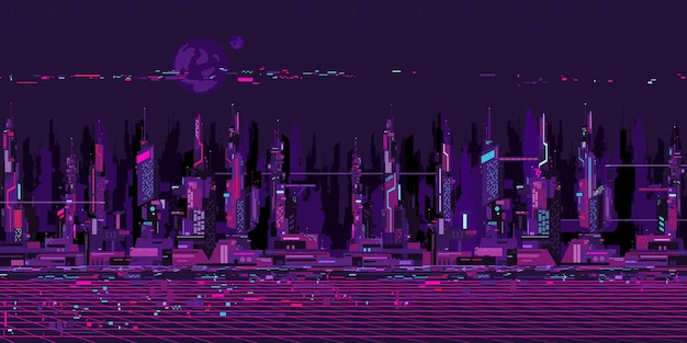 Vettore colorful abstract futuristic scifi cyber space city paesaggio illustrazione vettoriale background template elemento