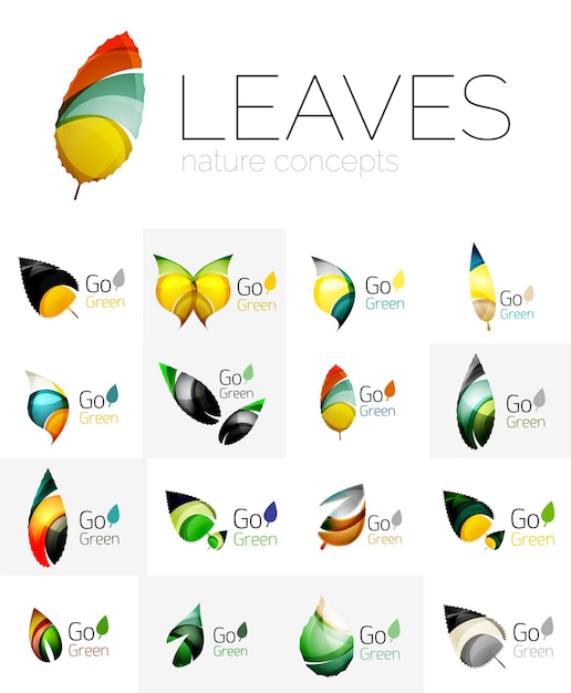 Colorful abstract geometric design leaves icon set