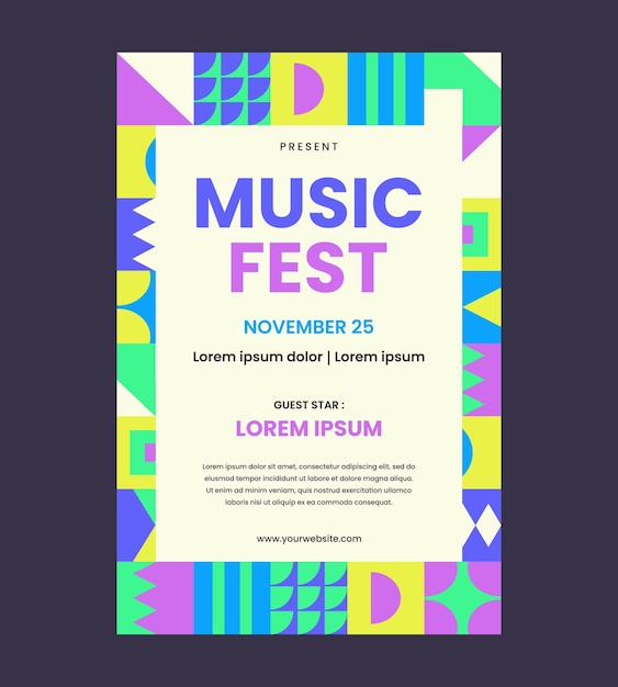Colorful abstract geometric music festival poster vector template