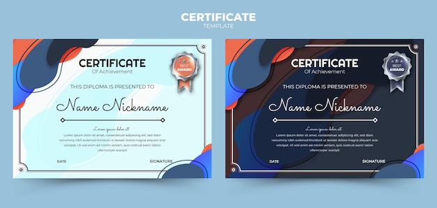 Modello di certificato di set di sfondo sfumato astratto colorato