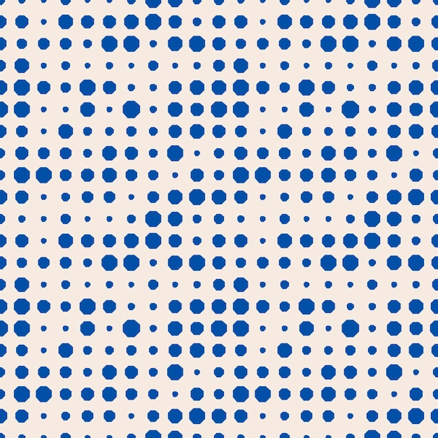 Colorful abstract halftone seamless pattern with octagon, geometric shapes.