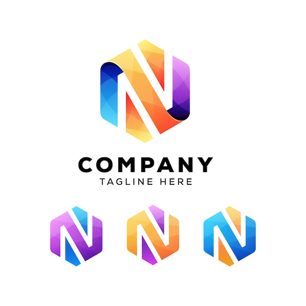 Colorful abstract letter n hexagon  logo or logotype