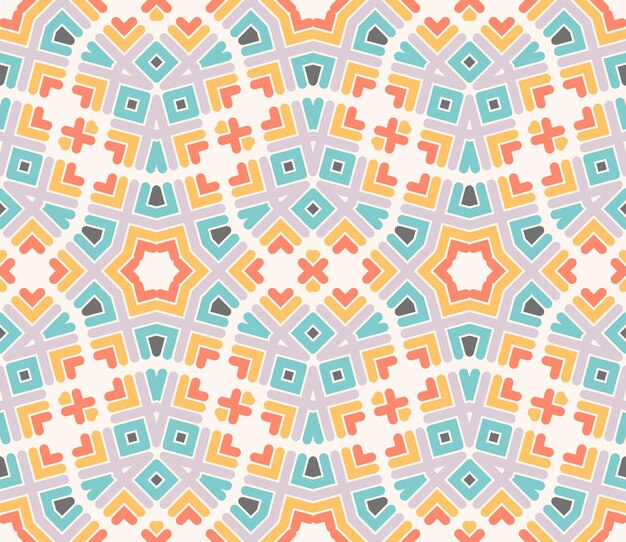 Colorful abstract mosaic seamless pattern. Tile ornamental geometric background. Wrapping paper.