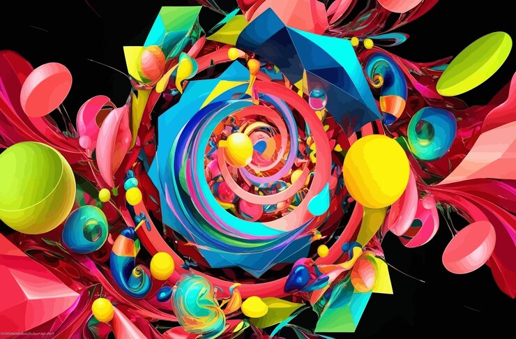 Vector a colorful abstract painting of a spiral and multicolored circles