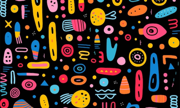 Vector colorful abstract pattern of different shapes and handdrawn