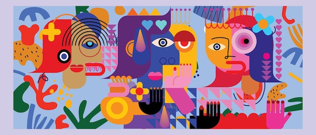 Colorful abstract people face portraits as a cubism geometric and creative shapes vector wall art