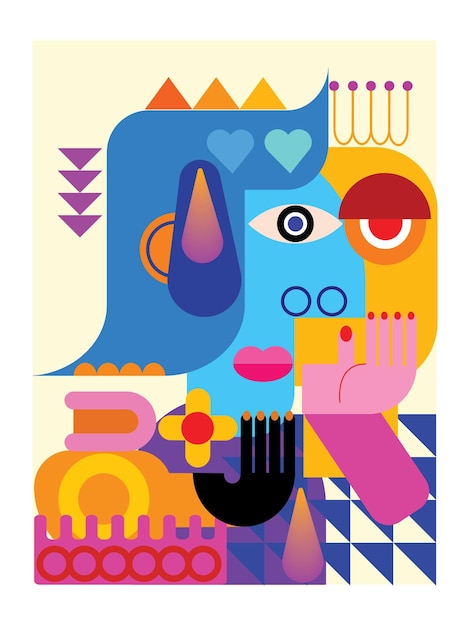 Vector colorful abstract people face with geometric shape art vector illustration portrait person design