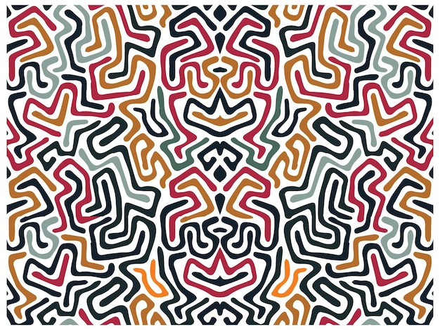 Colorful abstract print pattern featuring curvy intertwining lines in shade on a white background