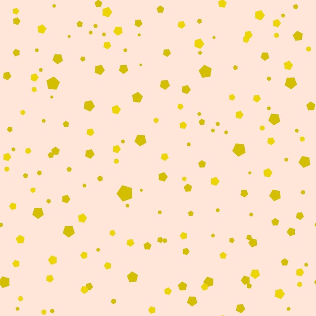 Vector colorful abstract seamless pattern with messy yellow pentagons on pink. infinity geometric pattern.