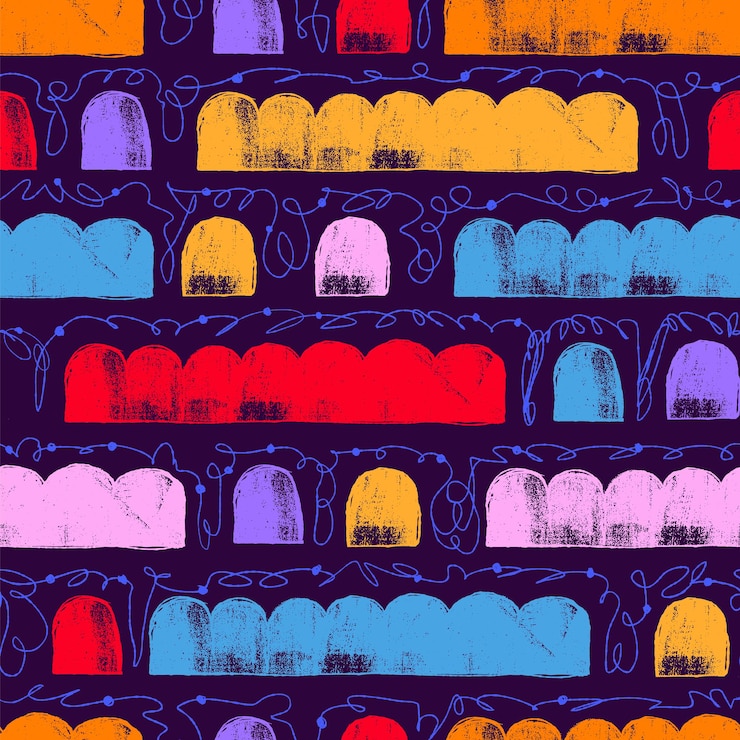Vector colorful abstract seamless pattern with trendy geometric bold shapes colorful decorative and minimal