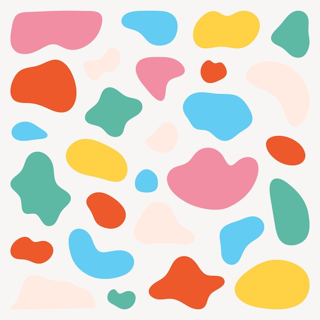 Makukulay na abstract na hugis pattern na may pula asul berde dilaw na mga blob Abstract na hugis makulay na blob mapaglarong disenyo Maliwanag na abstract makulay na hugis Pastel na hugis vector element set
