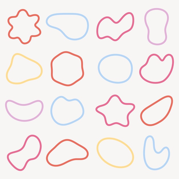 Colorful abstract shapes in red blue pink yellow Abstract shapes in various forms Red blue pink yellow shapes on a light background Colorful shapes vector element set