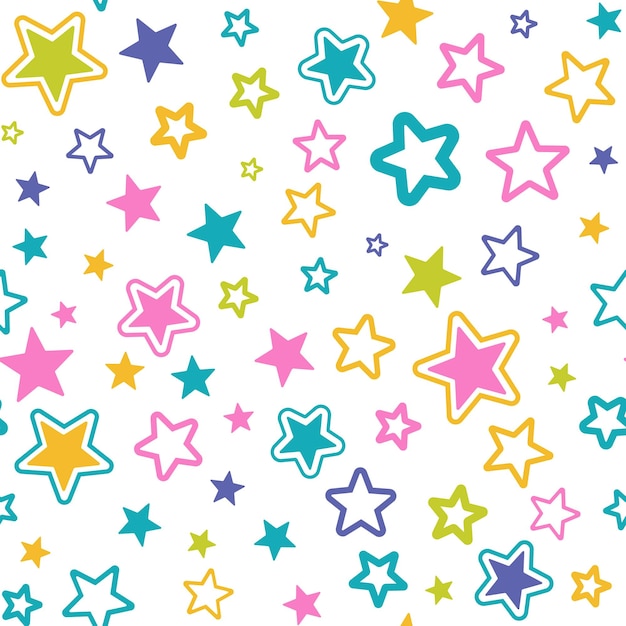 Colorful Abstract Stars Seamless vector pattern isolated on white background