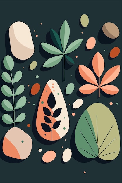 다채로운 추상 돌 식물 조약돌 모자이크 자연 벽 예술 인쇄 포스터