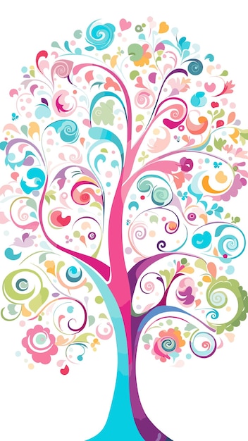 Colorful abstract tree drawing cartoon artwork vector