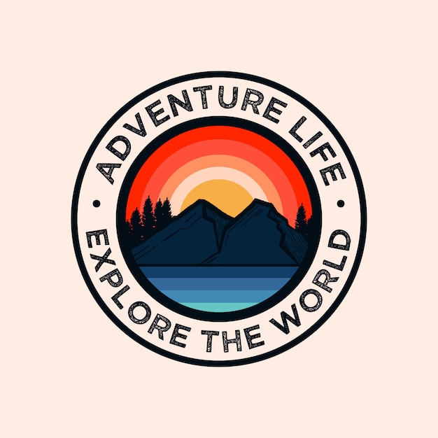 Colorful adventure mountain badge logo