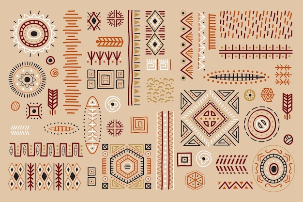 Colorful african art decoration tribal geometric shapes set