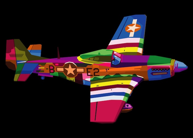 Vector colorful airplane in pop art style isolated on black background