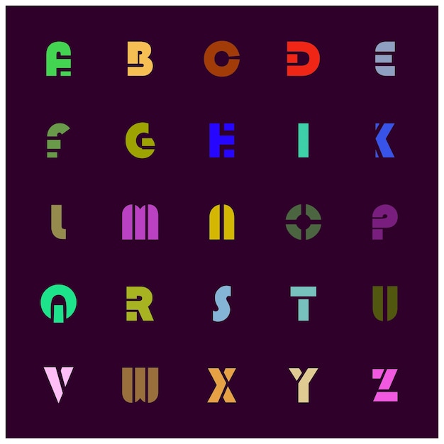 Colorful albhabetic new bold font on purple background