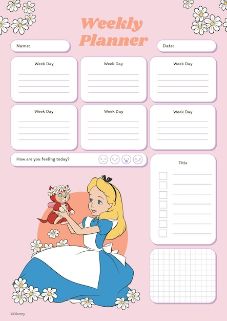 Vector colorful alice in wonderland planner