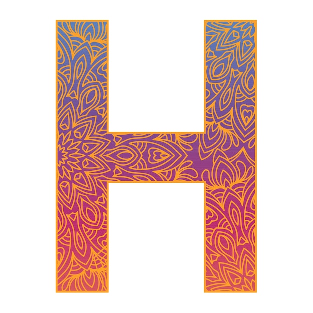 Colorful alphabet letter with ornamental mandala design gradient color alphabet