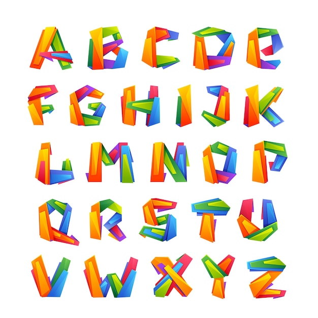 Vector colorful alphabet letters in low poly style