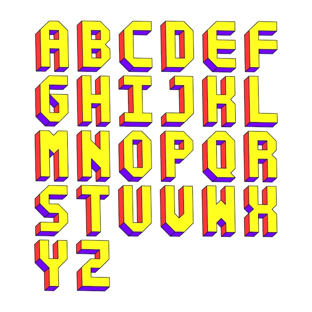 Colorful alphabet letters with 3d isometric effect
