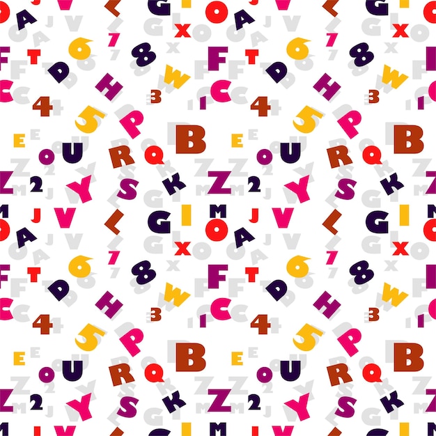 Vector colorful alphabetical and numeric seamless pattern design for fabric cover and wrapping