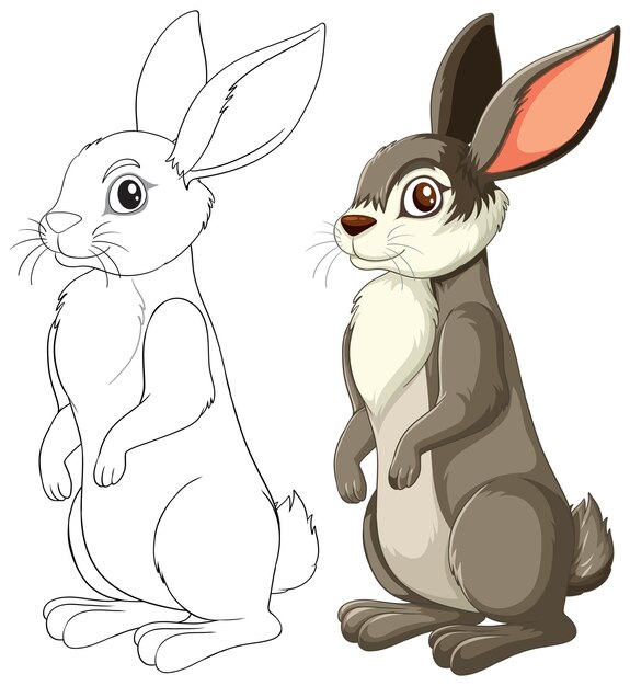 Вектор Красочные и эскизные иллюстрации кроликов