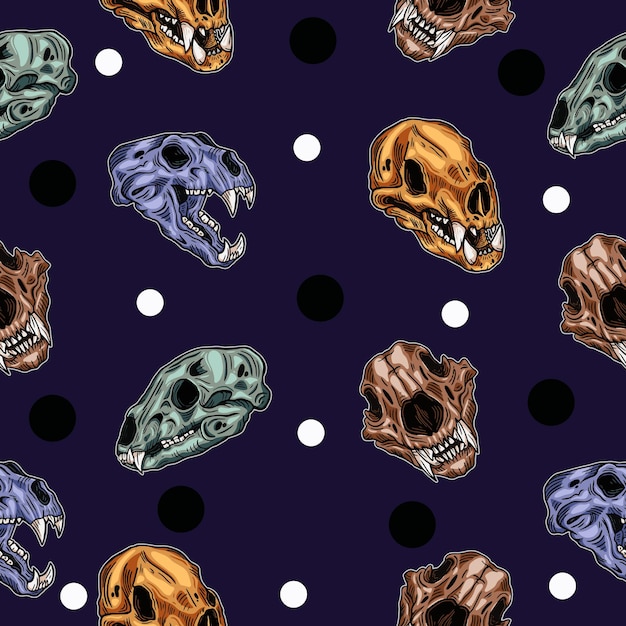 디자인 짙은 보라색으로 다채로운 동물 두개골 원활한 패턴 흑백 개체 벽지