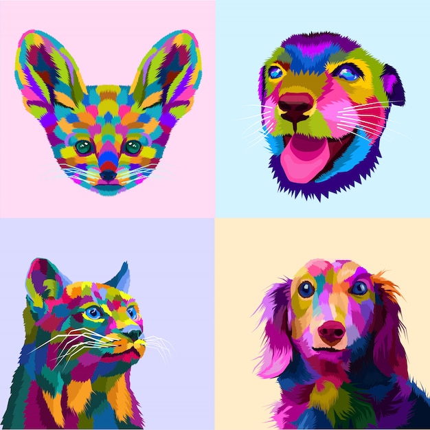 Animali colorati in stile pop art