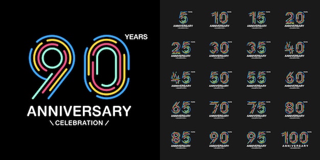 Colorful anniversary celebration logotype set.