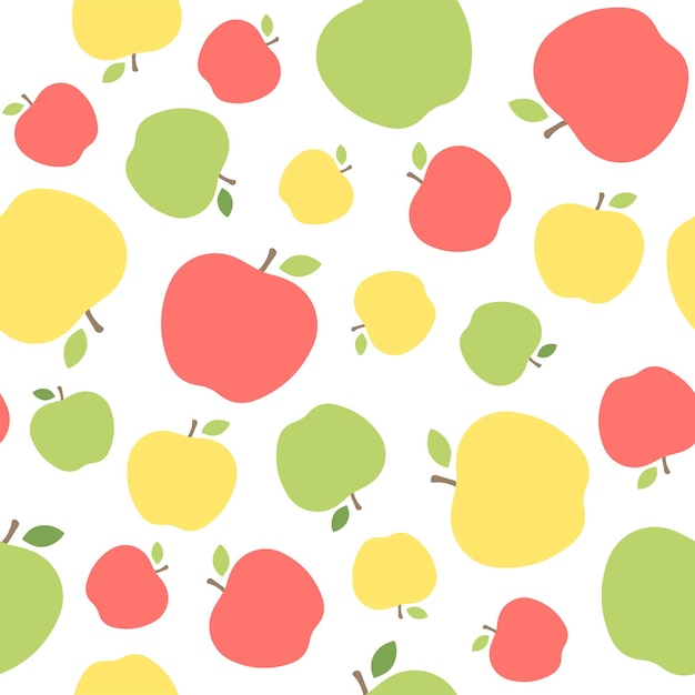 Colorful apple seamless pattern on the white background