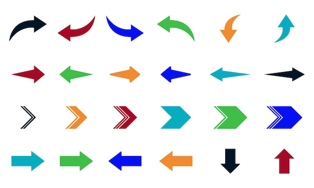 Коллекция красочных стрелок в плоском дизайне. Векторная иллюстрация.