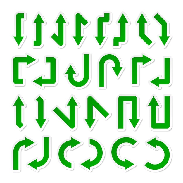 Colorful arrow stickers set green pointers collection simple arrows in different shapes direction