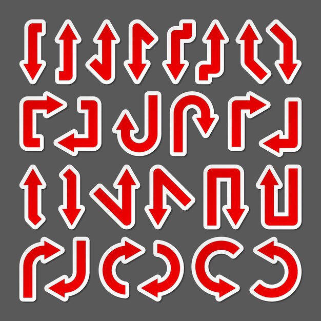 Colorful arrow stickers set red pointers collection simple arrows in different shapes direction