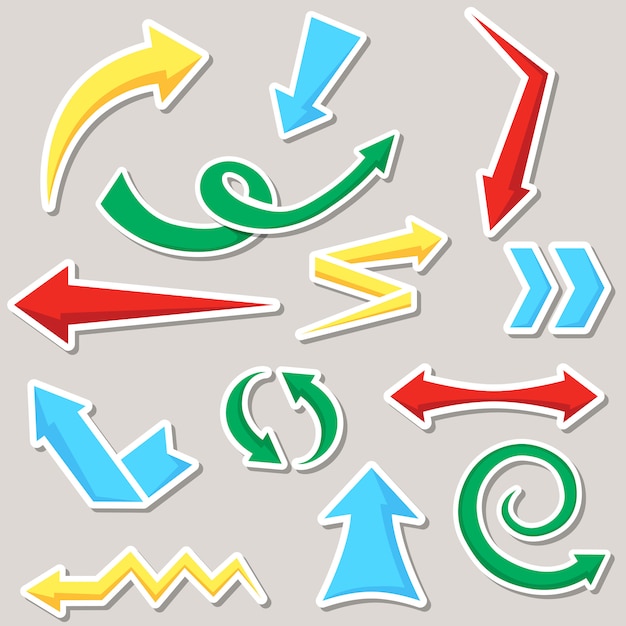 벡터 다채로운 화살촉 기호 아이콘 세트입니다.