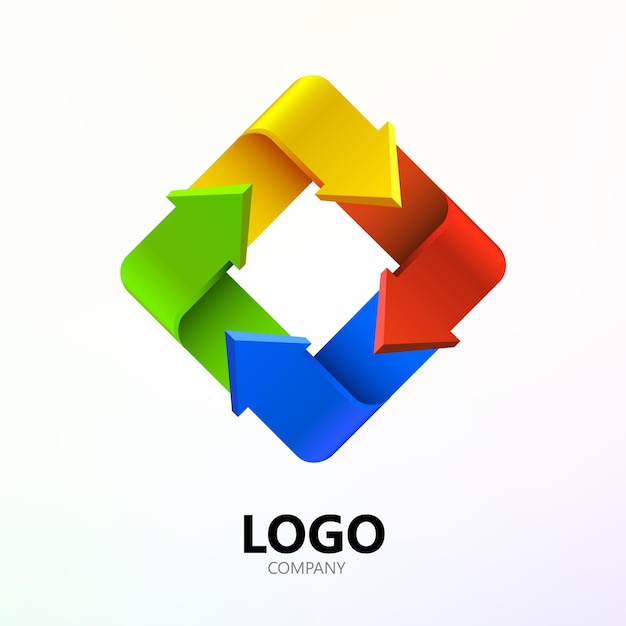 ベクトル 正方形のロゴの形をしたカラフルな矢印。会社のロゴタイプ