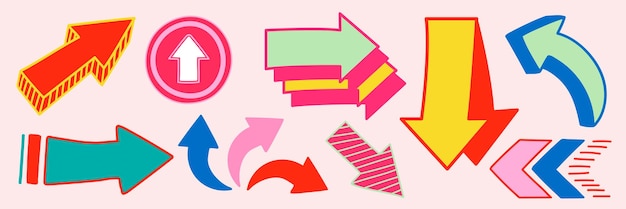 colorful arrows in various directions and styles arrows in bright colors pointing up down left and right vibrant arrows for creative designs colorful elements vector set