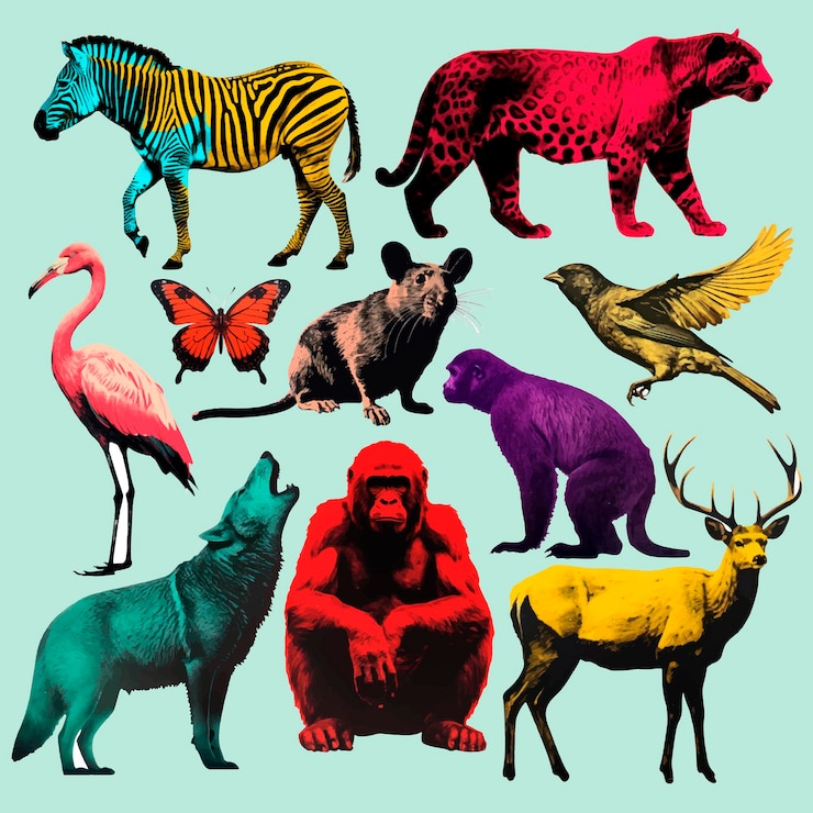 Vector colorful artistic animal illustrations vector set