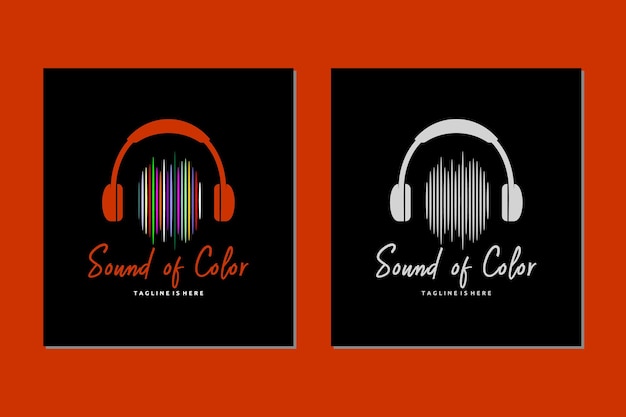 Onde sonore audio colorate con cuffie logo design icon ispirazione vettoriale