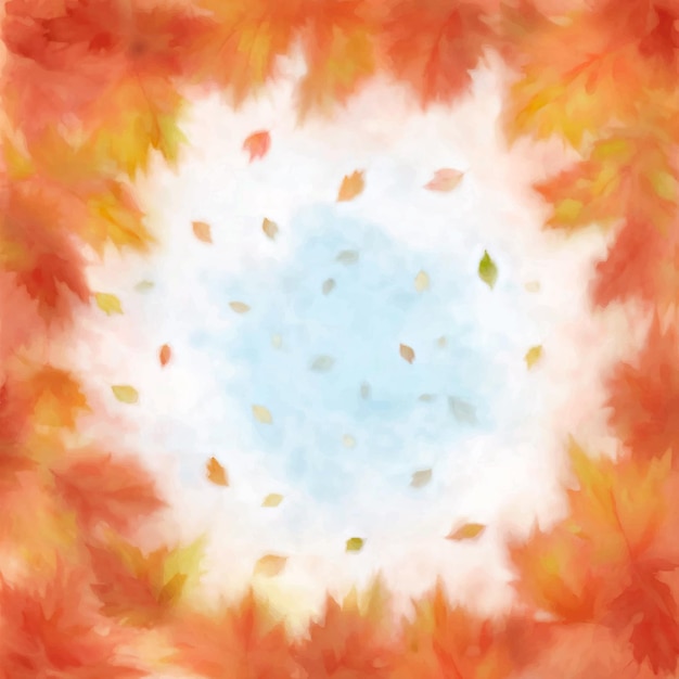 Vector a colorful autumn background with leaves and the sky in the background