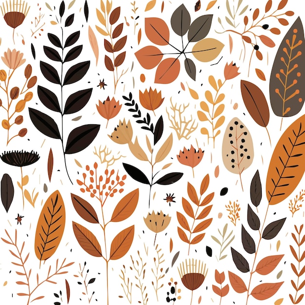 Vector colorful autumn leaves and flowers pattern background vector